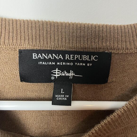 Banana Republic Sweater Mens Large Brown Italian Merino Wool Crewneck Raglan - Picture 2 of 7
